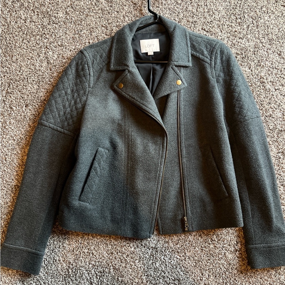 LOFT Charcoal Quilted Leather Jacket